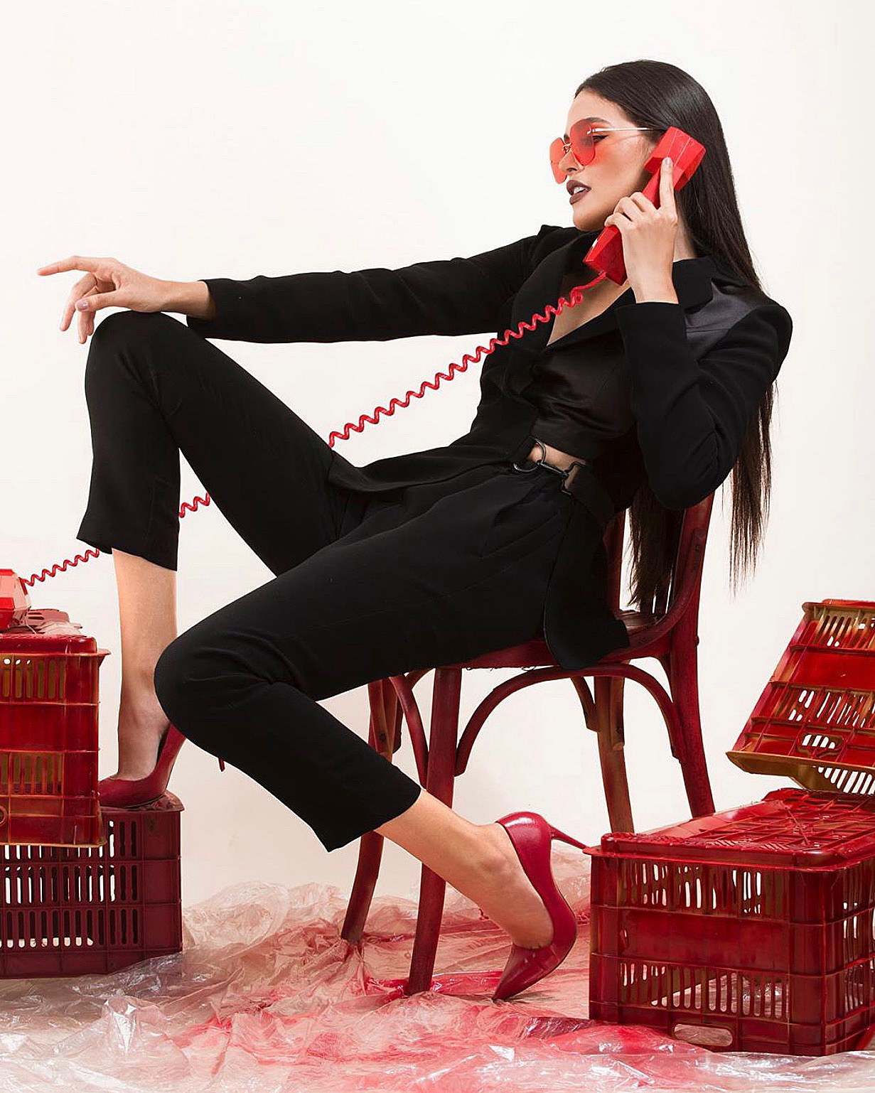 Red and black editorial portrait